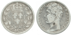 1/2 Franc CHARLES X tranche cannel�e
