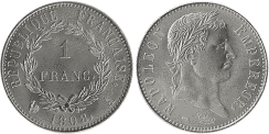 1 Franc NAPOLEON EMPEREUR T�te laur�e R�publique Fran�aise