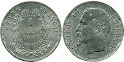 1 Franc NAPOLEON III T�te nue