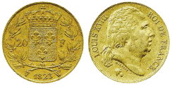 20 Francs LOUIS XVIII T�te nue