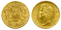 20 Francs LOUIS-PHILIPPE, Tiolier Tranche en creux