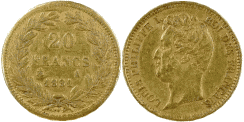 20 Francs LOUIS-PHILIPPE Tiolier Tranche en relief