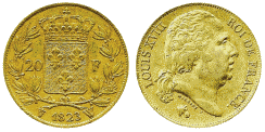 20 Francs LOUIS XVIII Tête nue